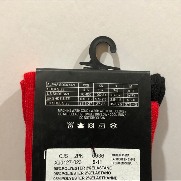 Jordan Kids Crew Socks, Black Grey & Red, 2 Pack - Picture 4 of 8